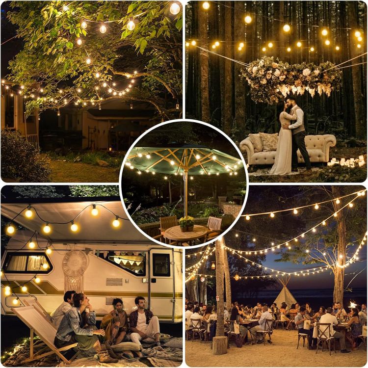 Picture of Outdoor Festoon Light Mains Powered with Timer & Dimmable 15M String Lights LED Bulb Shatterproof, Waterproof Garden Lights for Outside Pergola Party Gazebo 