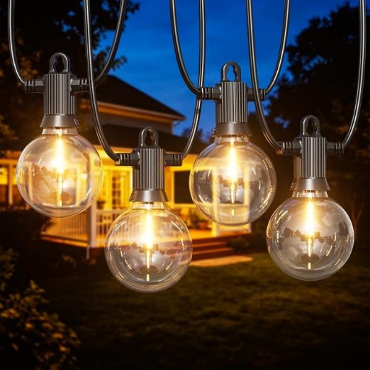 Picture of  Outdoor Garden String Lights Mains Powered, 15m Festoon Lights with 25+2 G50 LED Shatterproof Bulbs, IP65 Waterproof Connectable Outside Lights for Backyard Patio Wedding Party(Warm White)
