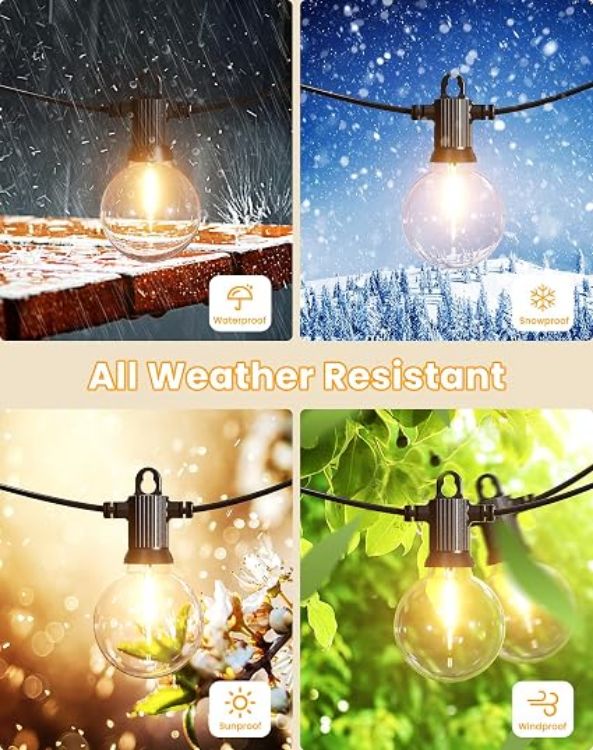 Picture of  Outdoor Garden String Lights Mains Powered, 15m Festoon Lights with 25+2 G50 LED Shatterproof Bulbs, IP65 Waterproof Connectable Outside Lights for Backyard Patio Wedding Party(Warm White)