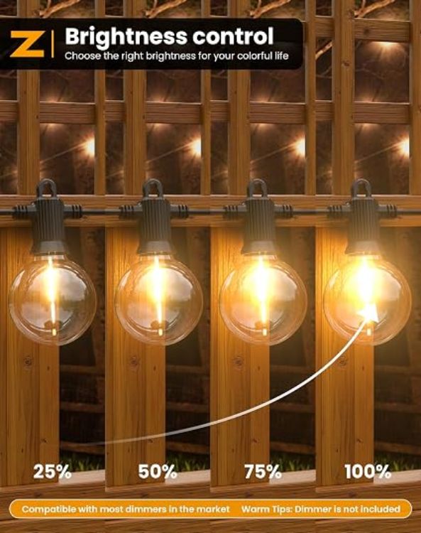 Picture of  Outdoor Garden String Lights Mains Powered, 15m Festoon Lights with 25+2 G50 LED Shatterproof Bulbs, IP65 Waterproof Connectable Outside Lights for Backyard Patio Wedding Party(Warm White)