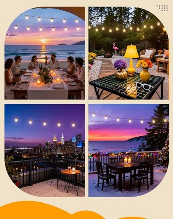 Picture of  Outdoor Garden String Lights Mains Powered, 15m Festoon Lights with 25+2 G50 LED Shatterproof Bulbs, IP65 Waterproof Connectable Outside Lights for Backyard Patio Wedding Party(Warm White)