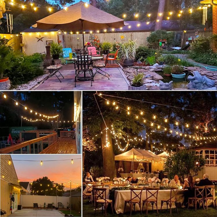 Picture of 20M Outdoor LED Festoon String Lights, 36+2 Warm White ST38 Bulbs, Waterproof Garden Lights for Patio Pergola Backyard Fence Houseroof, Party, Wedding, Extendable, Zip Ties Included for Install