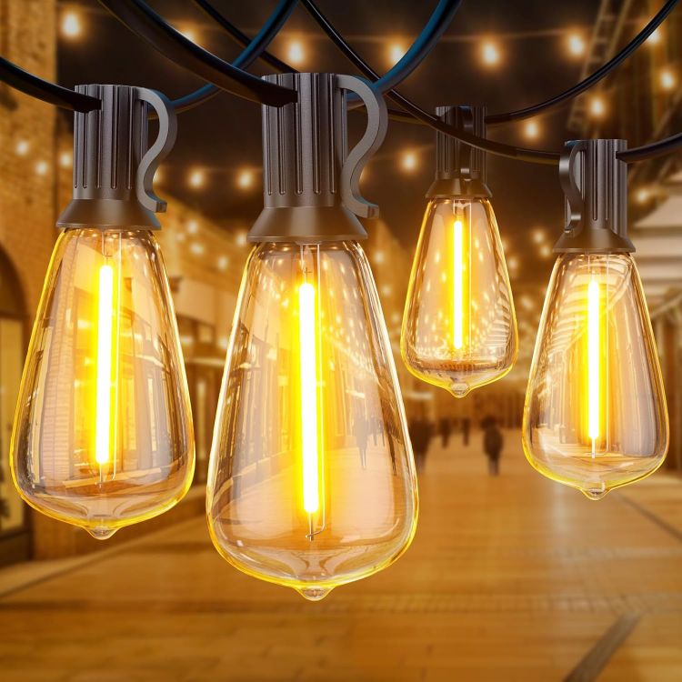Picture of Garden Lights 50FT/15M, ST38 Outdoor String Lights, Warm White Waterproof Outdoor Festoon Lights Mains Powered with 25+1 Plastic LED Bulbs for Patio Balcony Party Wedding