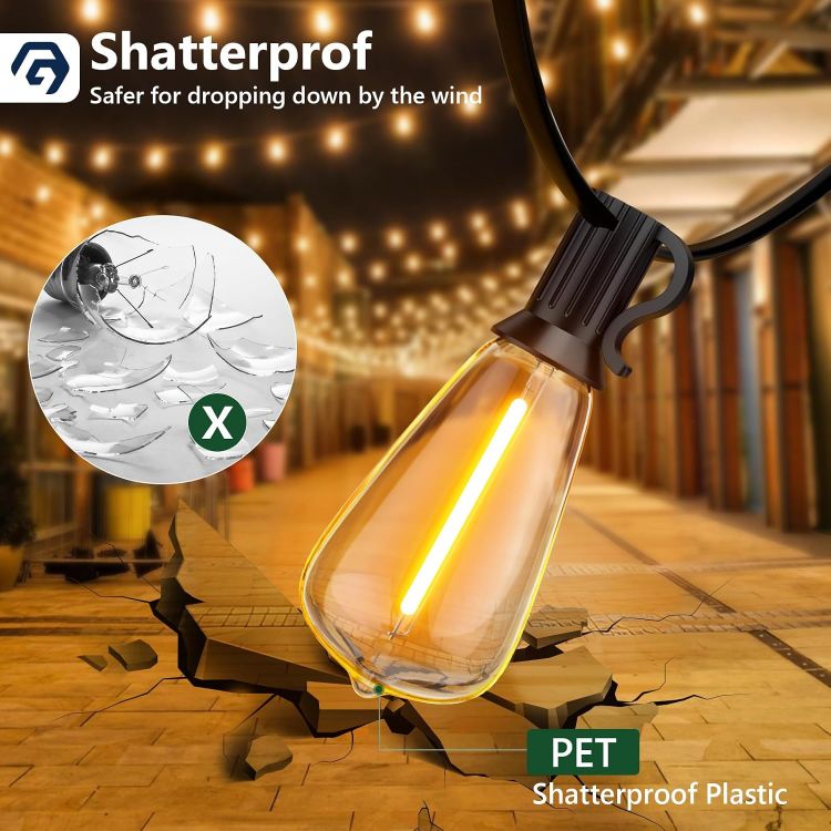 Picture of Garden Lights 50FT/15M, ST38 Outdoor String Lights, Warm White Waterproof Outdoor Festoon Lights Mains Powered with 25+1 Plastic LED Bulbs for Patio Balcony Party Wedding