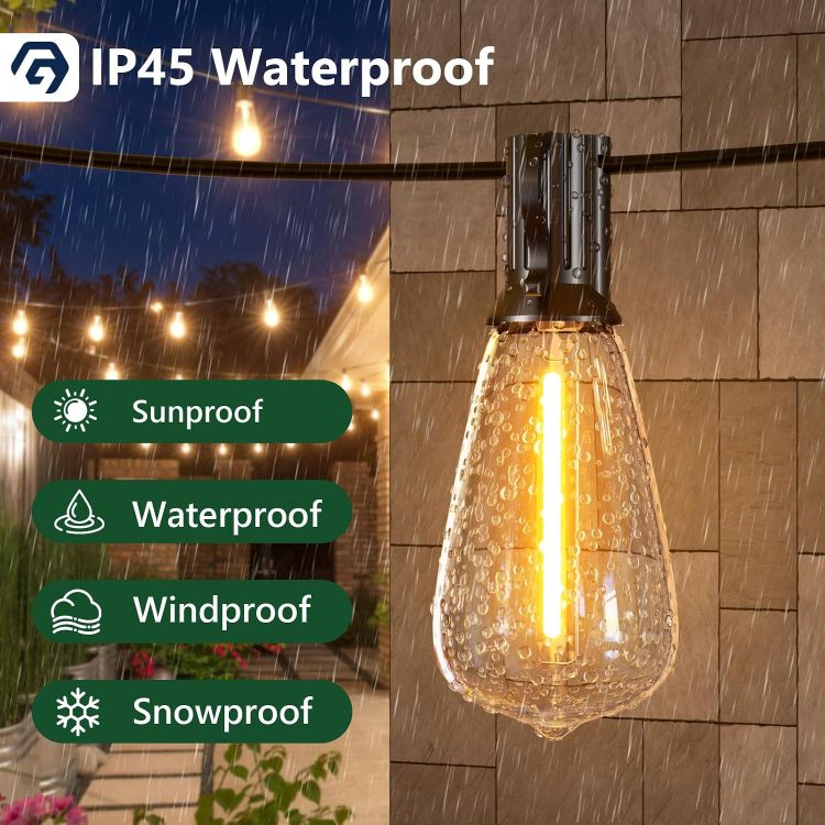 Picture of Garden Lights 50FT/15M, ST38 Outdoor String Lights, Warm White Waterproof Outdoor Festoon Lights Mains Powered with 25+1 Plastic LED Bulbs for Patio Balcony Party Wedding