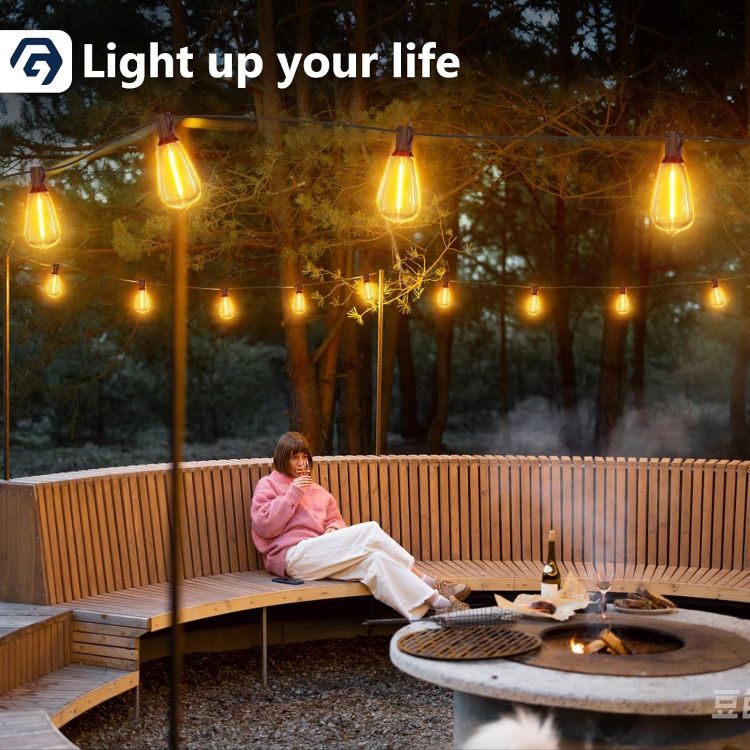 Picture of Garden Lights 50FT/15M, ST38 Outdoor String Lights, Warm White Waterproof Outdoor Festoon Lights Mains Powered with 25+1 Plastic LED Bulbs for Patio Balcony Party Wedding