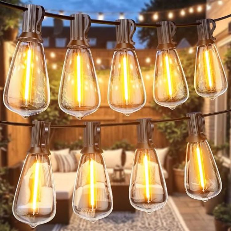 Picture of Garden Lights 50FT/15M, ST38 Outdoor String Lights, Warm White Waterproof Outdoor Festoon Lights Mains Powered with 25+1 Plastic LED Bulbs for Patio Balcony Party Wedding