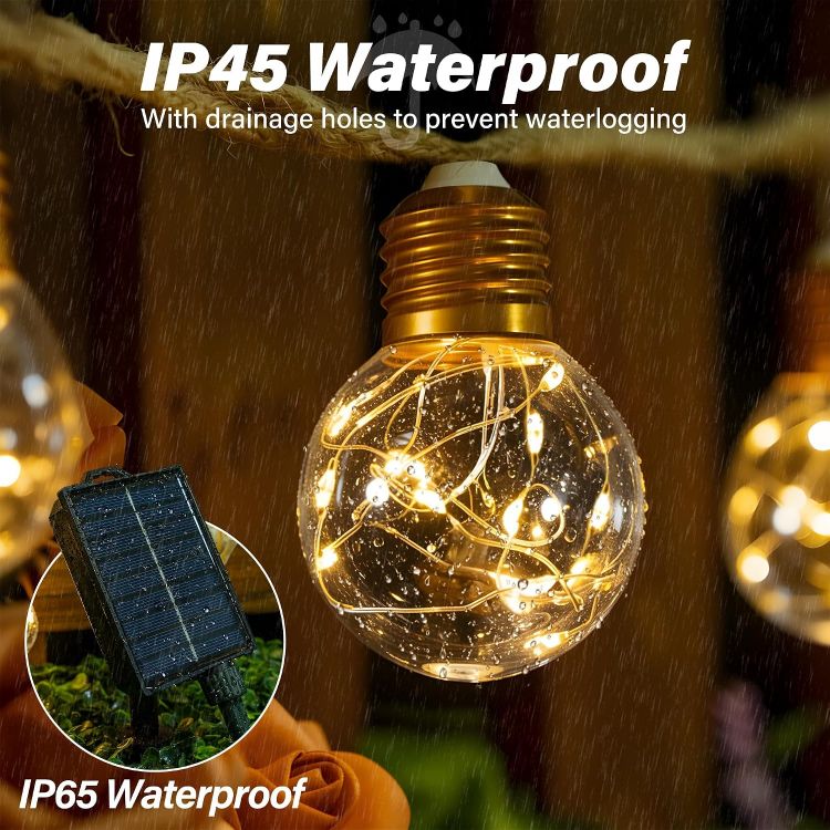 Picture of Solar Lights Outdoor Garden, 8M Hemp Rope Fairy Lights Solar Powered with 16 Shatterproof G50 Bulbs, 8 Modes Waterproof Festoon String Lights Outside for Balcony Fence Patio Party Gazebo Decor 