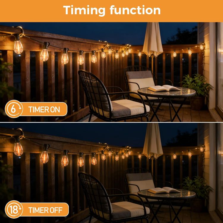 Picture of Outdoor String Lights Mains Powered 10m 15+1 LED S11 Festoon Lights Outdoor IP45 Waterproof Garden Lights with Remote Control Dimmable Timer 2200K Warm White for Garden Patio Balcony