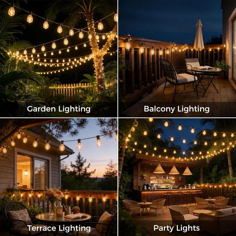 Picture of Outdoor String Lights Mains Powered 10m 15+1 LED S11 Festoon Lights Outdoor IP45 Waterproof Garden Lights with Remote Control Dimmable Timer 2200K Warm White for Garden Patio Balcony
