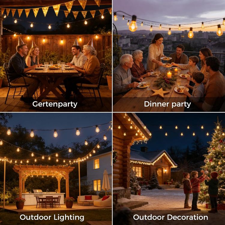 Picture of Outdoor String Lights Mains Powered 10m 15+1 LED S11 Festoon Lights Outdoor IP45 Waterproof Garden Lights with Remote Control Dimmable Timer 2200K Warm White for Garden Patio Balcony