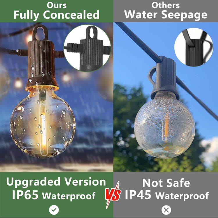 Picture of LED Outdoor String Lights Mains Powered, 50Ft Waterproof IP65 Garden String Lights, Shatterproof Festoon Lights for Outside Bistro Backyard Party Cafe