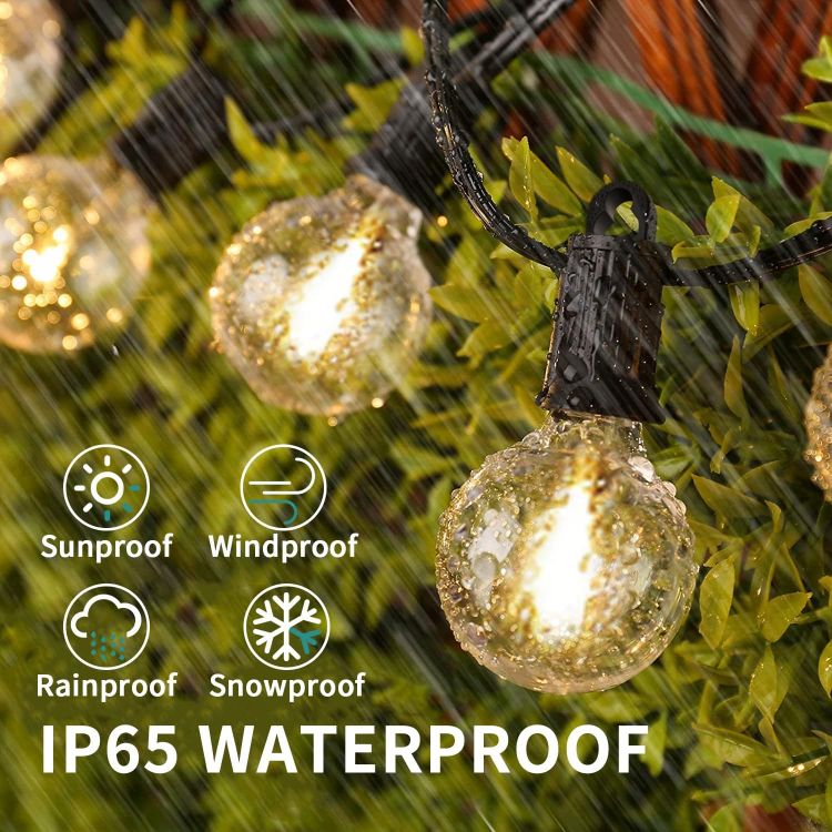 Picture of LED Outdoor String Lights Mains Powered, 50Ft Waterproof IP65 Garden String Lights, Shatterproof Festoon Lights for Outside Bistro Backyard Party Cafe