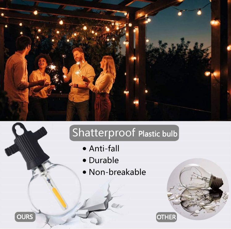Picture of LED Outdoor String Lights Mains Powered, 50Ft Waterproof IP65 Garden String Lights, Shatterproof Festoon Lights for Outside Bistro Backyard Party Cafe