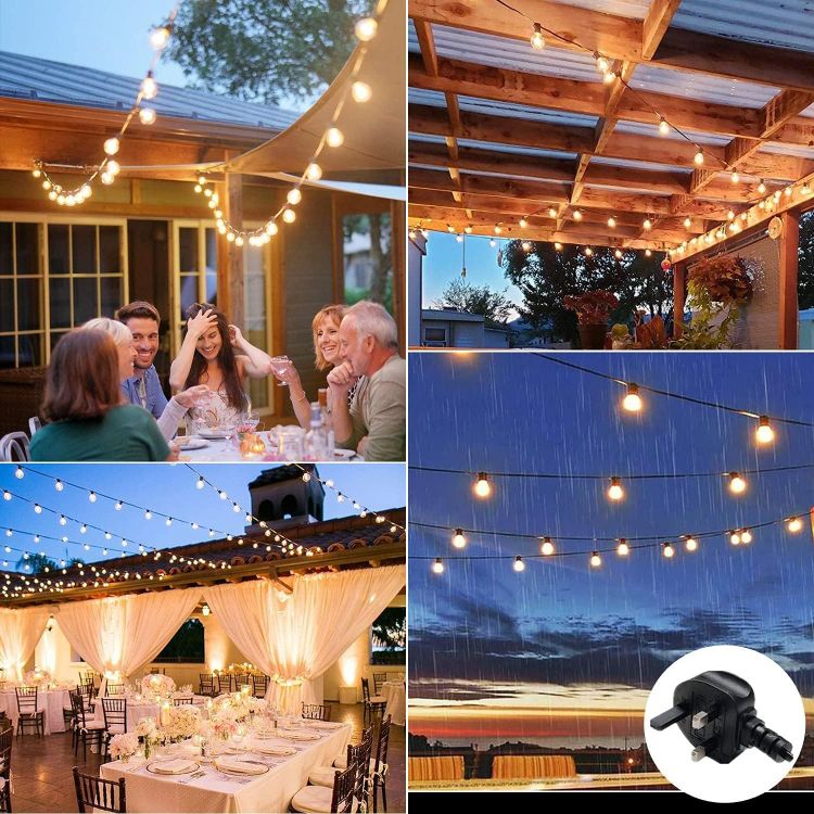 Picture of LED Outdoor String Lights Mains Powered, 50Ft Waterproof IP65 Garden String Lights, Shatterproof Festoon Lights for Outside Bistro Backyard Party Cafe