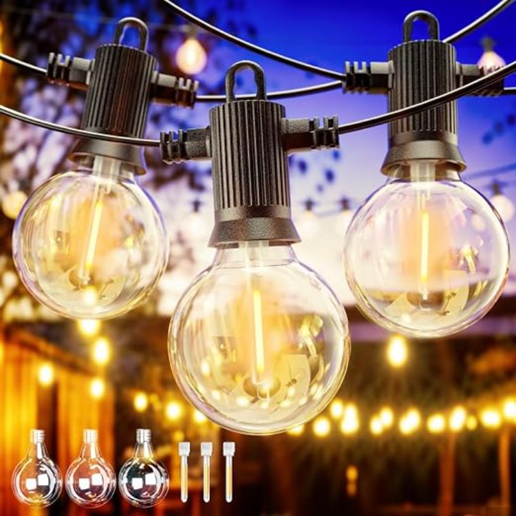 Picture of LED Outdoor String Lights Mains Powered, 50Ft Waterproof IP65 Garden String Lights, Shatterproof Festoon Lights for Outside Bistro Backyard Party Cafe