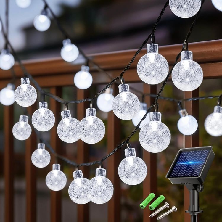 Picture of 30LED Solar Lights Outdoor Garden, Weatherproof Solar String Lights 5M/16Ft 8 Mode Indoor/Outdoor 8-Hour Timer Solar Fairy Lights for Home, Yard, Patio, Birthday, Wedding Party (Cool White) 