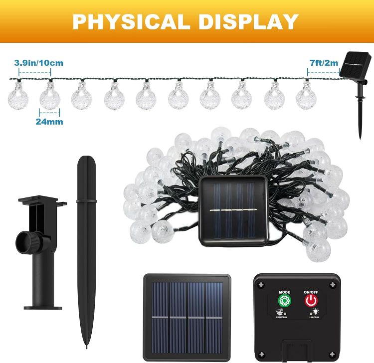 Picture of 30LED Solar Lights Outdoor Garden, Weatherproof Solar String Lights 5M/16Ft 8 Mode Indoor/Outdoor 8-Hour Timer Solar Fairy Lights for Home, Yard, Patio, Birthday, Wedding Party (Cool White) 
