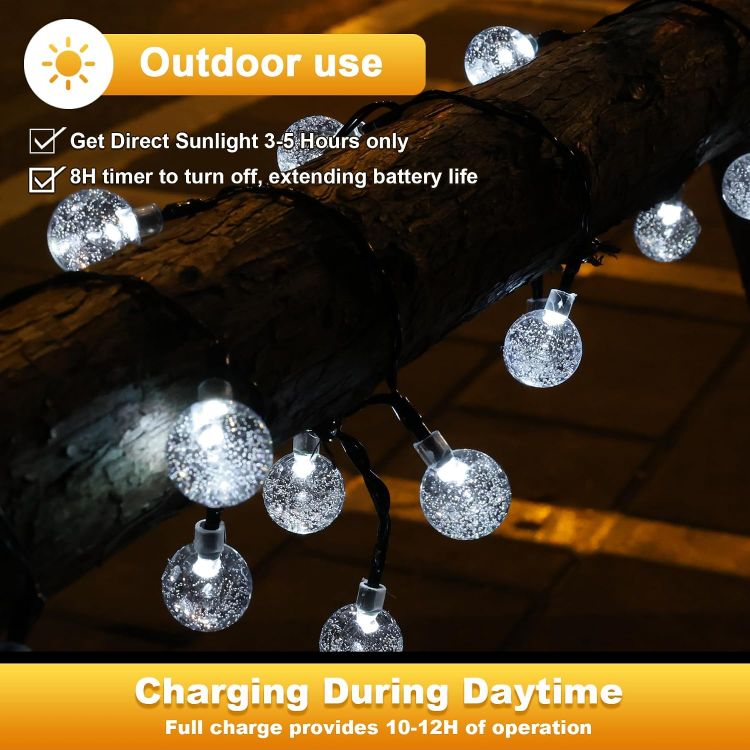 Picture of 30LED Solar Lights Outdoor Garden, Weatherproof Solar String Lights 5M/16Ft 8 Mode Indoor/Outdoor 8-Hour Timer Solar Fairy Lights for Home, Yard, Patio, Birthday, Wedding Party (Cool White) 