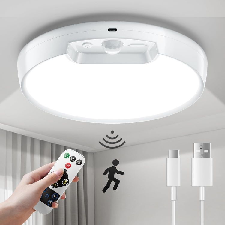 Picture of Homelist Motion Sensor Ceiling Light, 8000mAh, 8-Inch, 500 lm, 1 Pack LED Ceiling Light with Remote, Battery Powered Rechargeable Dimmable Sensor Lights, Bathroom Garage Shed Loft Hallway Stair