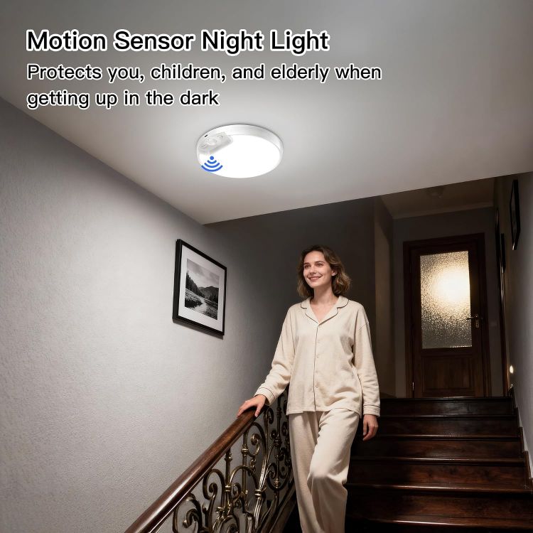 Picture of Homelist Motion Sensor Ceiling Light, 8000mAh, 8-Inch, 500 lm, 1 Pack LED Ceiling Light with Remote, Battery Powered Rechargeable Dimmable Sensor Lights, Bathroom Garage Shed Loft Hallway Stair
