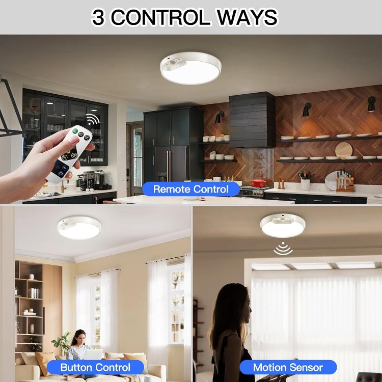 Picture of Homelist Motion Sensor Ceiling Light, 8000mAh, 8-Inch, 500 lm, 1 Pack LED Ceiling Light with Remote, Battery Powered Rechargeable Dimmable Sensor Lights, Bathroom Garage Shed Loft Hallway Stair