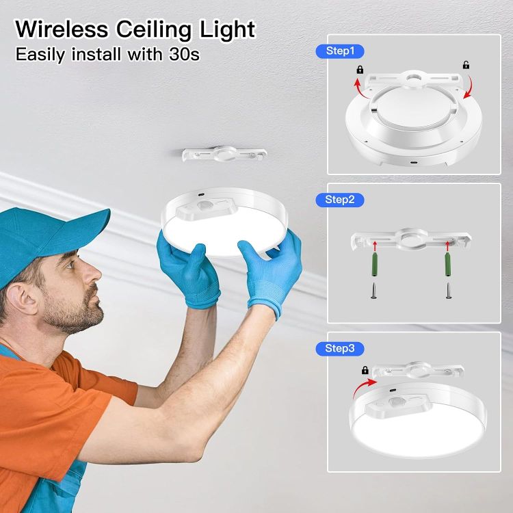 Picture of Homelist Motion Sensor Ceiling Light, 8000mAh, 8-Inch, 500 lm, 1 Pack LED Ceiling Light with Remote, Battery Powered Rechargeable Dimmable Sensor Lights, Bathroom Garage Shed Loft Hallway Stair