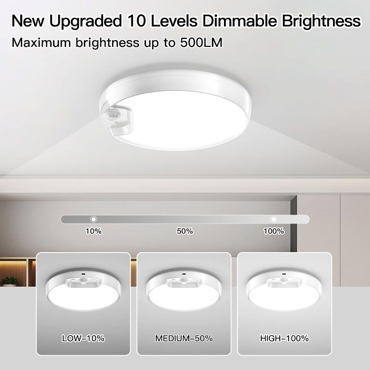 Picture of Homelist Motion Sensor Ceiling Light, 8000mAh, 8-Inch, 500 lm, 1 Pack LED Ceiling Light with Remote, Battery Powered Rechargeable Dimmable Sensor Lights, Bathroom Garage Shed Loft Hallway Stair