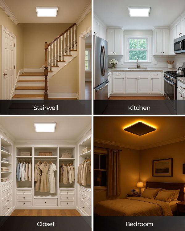 Picture of  18W LED Ceiling Light with Night Light, 1800LM 3000K/4000K/5000K, 22CM Waterproof Bathroom Light, Square Flush Ceiling Light for Kitchen Bedroom Hallway Porch Living Room, White