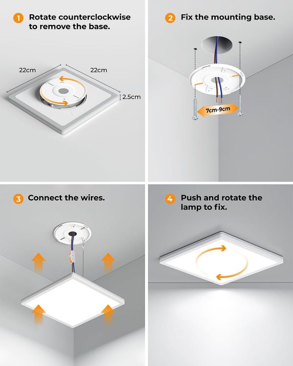Picture of  18W LED Ceiling Light with Night Light, 1800LM 3000K/4000K/5000K, 22CM Waterproof Bathroom Light, Square Flush Ceiling Light for Kitchen Bedroom Hallway Porch Living Room, White