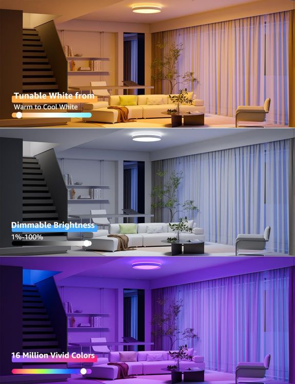 Picture of Lepro AI Smart Ceiling Light, 24W Dimmable Ceiling Light, Round Ø29cm 1800LM Tunable Light 2700-5700K, Works with Alexa & Google Assistant, Colour DIY for Bedroom, Bathroom, Living Room, Kitchen