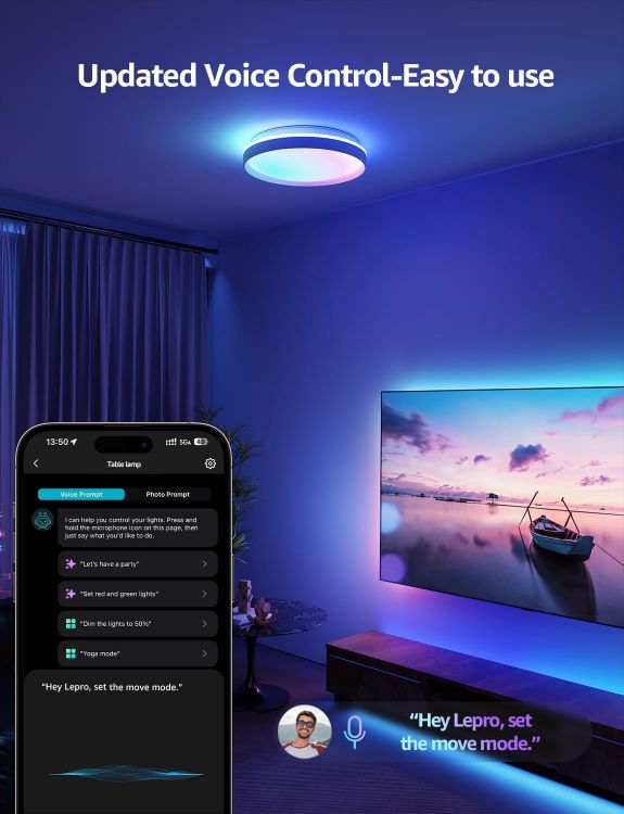 Picture of Lepro AI Smart Ceiling Light, 24W Dimmable Ceiling Light, Round Ø29cm 1800LM Tunable Light 2700-5700K, Works with Alexa & Google Assistant, Colour DIY for Bedroom, Bathroom, Living Room, Kitchen