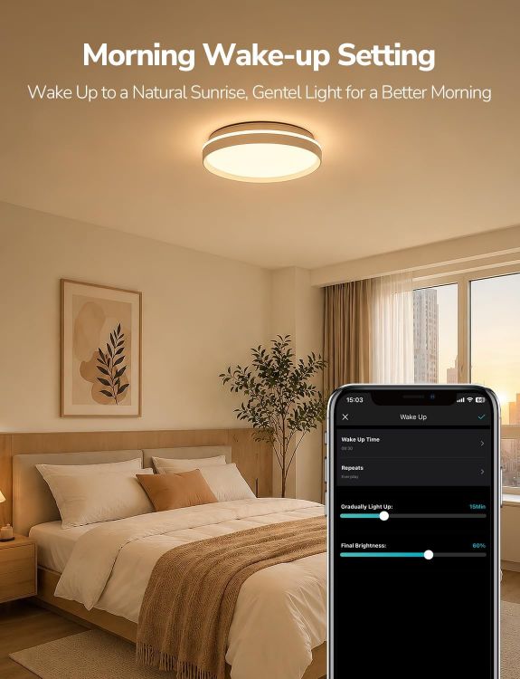 Picture of Lepro AI Smart Ceiling Light, 24W Dimmable Ceiling Light, Round Ø29cm 1800LM Tunable Light 2700-5700K, Works with Alexa & Google Assistant, Colour DIY for Bedroom, Bathroom, Living Room, Kitchen