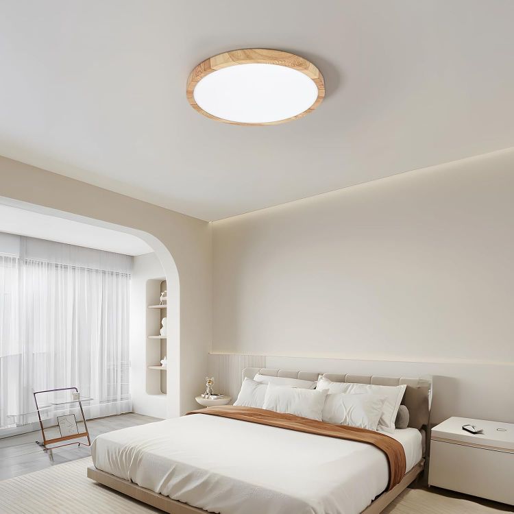 Picture of LVL LED Ceiling Light, 24W Wood Grain Flat Round Nordic Flush Ceiling Light for Bedroom Living Room Kitchen Bathroom Lights (24W)
