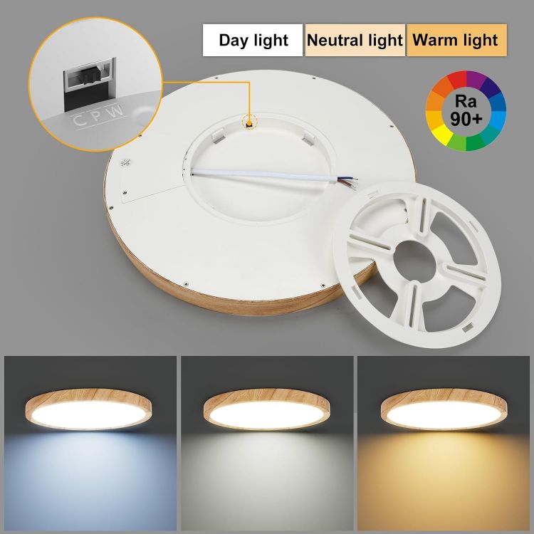 Picture of LVL LED Ceiling Light, 24W Wood Grain Flat Round Nordic Flush Ceiling Light for Bedroom Living Room Kitchen Bathroom Lights (24W)