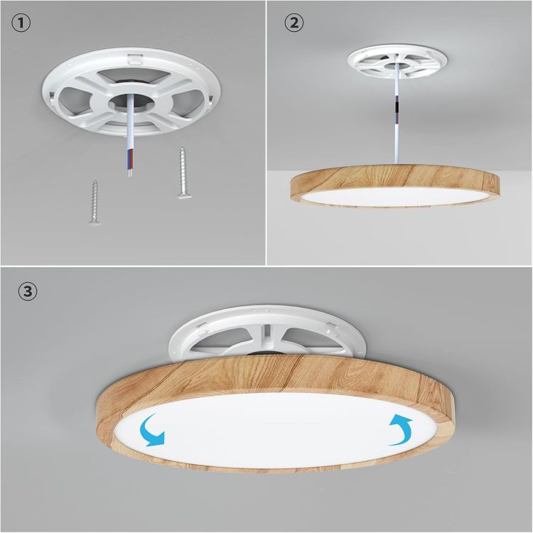 Picture of LVL LED Ceiling Light, 24W Wood Grain Flat Round Nordic Flush Ceiling Light for Bedroom Living Room Kitchen Bathroom Lights (24W)