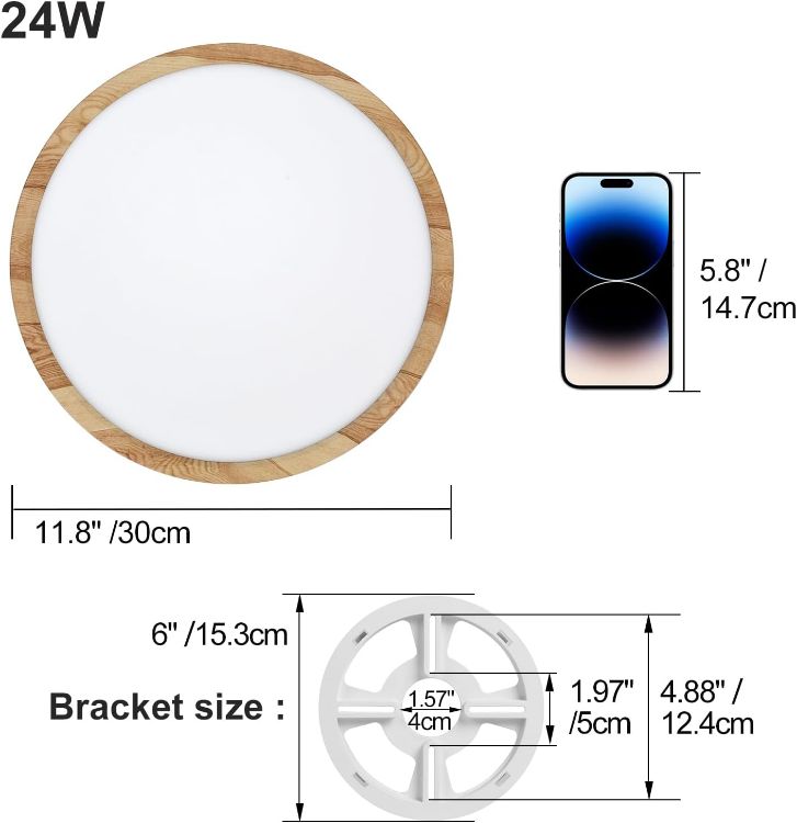 Picture of LVL LED Ceiling Light, 24W Wood Grain Flat Round Nordic Flush Ceiling Light for Bedroom Living Room Kitchen Bathroom Lights (24W)