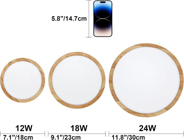 Picture of LVL LED Ceiling Light, 24W Wood Grain Flat Round Nordic Flush Ceiling Light for Bedroom Living Room Kitchen Bathroom Lights (24W)