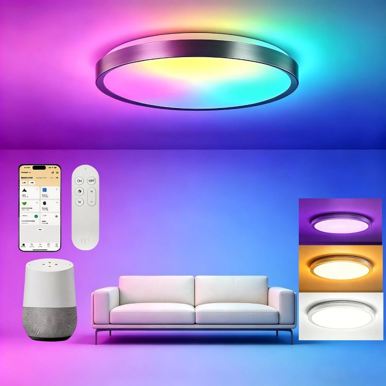 Picture of Smart Ceiling Light, LED Ceiling Light, RGB Ceiling Light, 38 W, 2300 Lumen, 2700-6500 K, Dimmable Lamp, DIY Compatible with Alexa, for Living Room, Bedroom, Kitchen, Hallway, 40 CM 