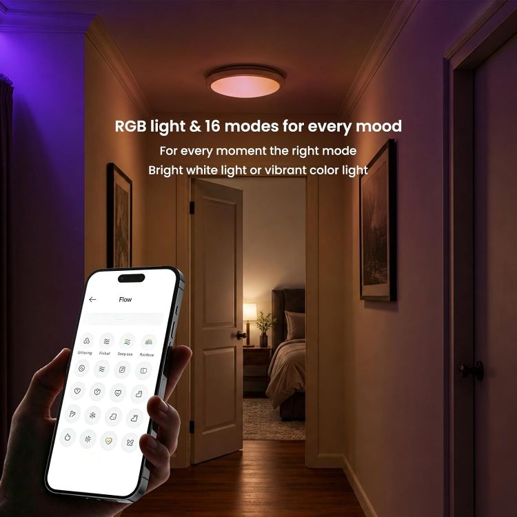 Picture of Smart Ceiling Light, LED Ceiling Light, RGB Ceiling Light, 38 W, 2300 Lumen, 2700-6500 K, Dimmable Lamp, DIY Compatible with Alexa, for Living Room, Bedroom, Kitchen, Hallway, 40 CM 