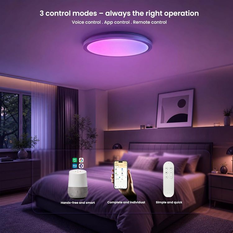Picture of Smart Ceiling Light, LED Ceiling Light, RGB Ceiling Light, 38 W, 2300 Lumen, 2700-6500 K, Dimmable Lamp, DIY Compatible with Alexa, for Living Room, Bedroom, Kitchen, Hallway, 40 CM 