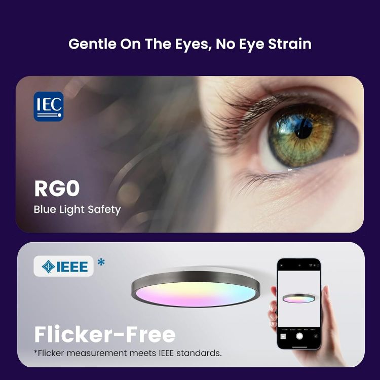 Picture of Smart Ceiling Light, LED Ceiling Light, RGB Ceiling Light, 38 W, 2300 Lumen, 2700-6500 K, Dimmable Lamp, DIY Compatible with Alexa, for Living Room, Bedroom, Kitchen, Hallway, 40 CM 