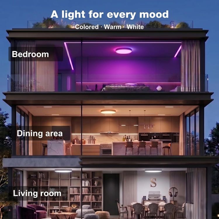 Picture of Smart Ceiling Light, LED Ceiling Light, RGB Ceiling Light, 38 W, 2300 Lumen, 2700-6500 K, Dimmable Lamp, DIY Compatible with Alexa, for Living Room, Bedroom, Kitchen, Hallway, 40 CM 