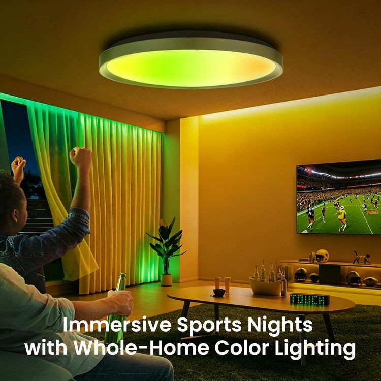 Picture of Smart Ceiling Light, LED Ceiling Light, RGB Ceiling Light, 38 W, 2300 Lumen, 2700-6500 K, Dimmable Lamp, DIY Compatible with Alexa, for Living Room, Bedroom, Kitchen, Hallway, 40 CM 