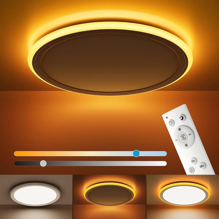 Picture of Dimmable LED Ceiling Light with Remote Control, 2000K Nightlight, 24W Bathroom Lights Ceiling, 3000K-6500K Ceiling Lights for Bedroom, Kitchen, Living Room, Kid's Room, Round White 33CM