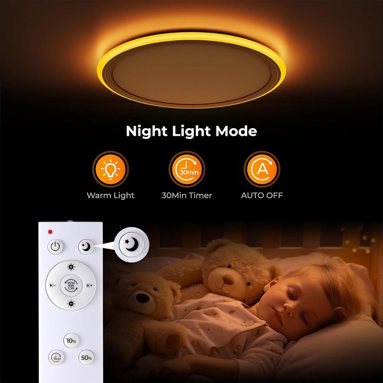 Picture of Dimmable LED Ceiling Light with Remote Control, 2000K Nightlight, 24W Bathroom Lights Ceiling, 3000K-6500K Ceiling Lights for Bedroom, Kitchen, Living Room, Kid's Room, Round White 33CM