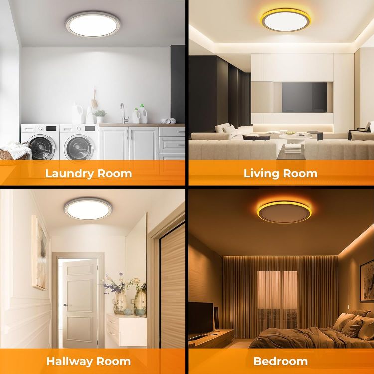 Picture of Dimmable LED Ceiling Light with Remote Control, 2000K Nightlight, 24W Bathroom Lights Ceiling, 3000K-6500K Ceiling Lights for Bedroom, Kitchen, Living Room, Kid's Room, Round White 33CM