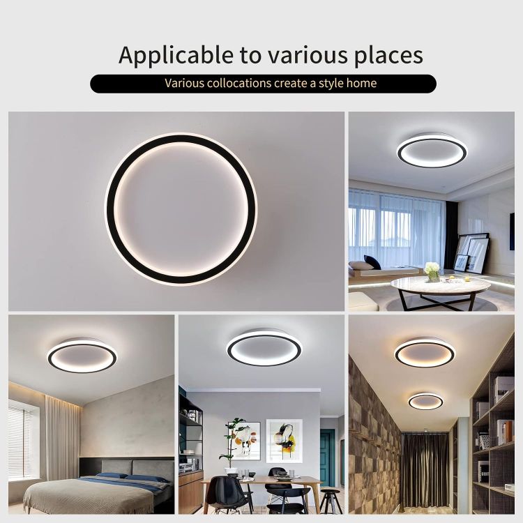 Picture of LED Ceiling Light,Flat 24W Warm White 3000K 2700 LM,Modern Ultra Thin Black Round Ceiling Lights Ø315mm for Lounge Living Room Kitchen Dining Room Hallway Home Office Outside Porch