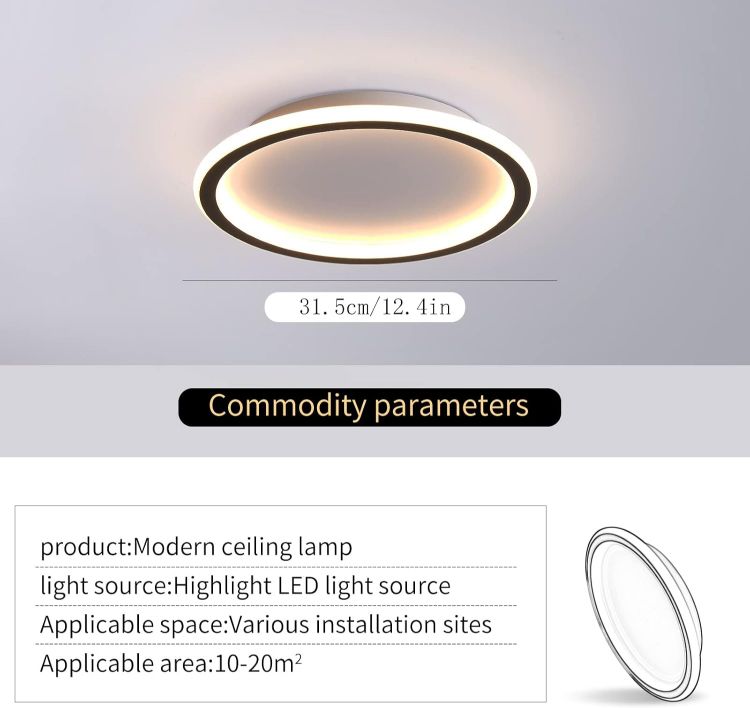 Picture of LED Ceiling Light,Flat 24W Warm White 3000K 2700 LM,Modern Ultra Thin Black Round Ceiling Lights Ø315mm for Lounge Living Room Kitchen Dining Room Hallway Home Office Outside Porch