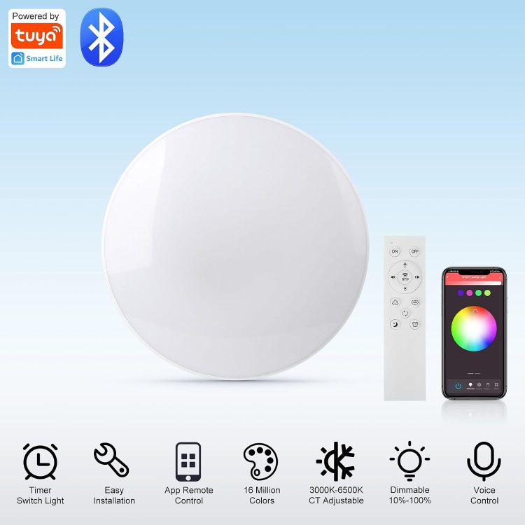 Picture of 24W RGB LED Ceiling Light,Bluetooth Smart Lamp with Remote IP44 Waterproof Dimmable Bathroom Lights Ceiling for Bedroom, Living Room, Kitchens and Hallways